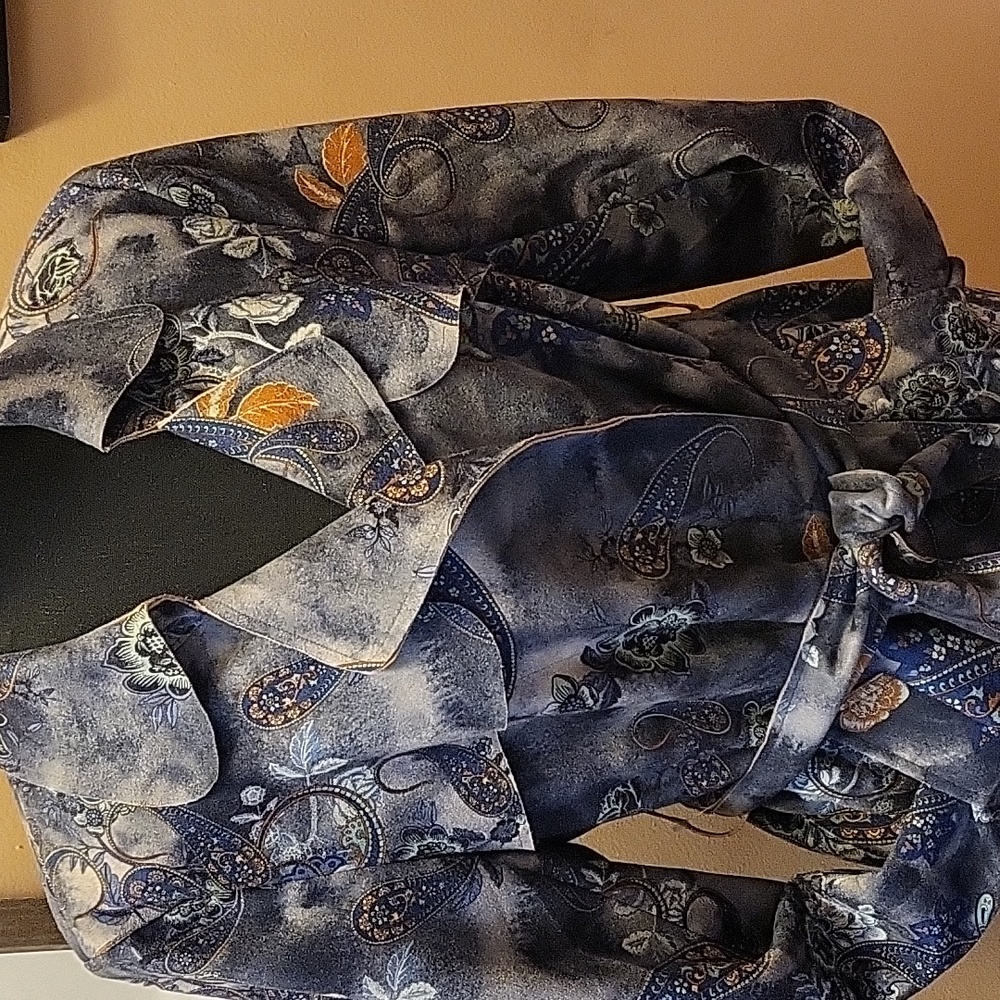 Solitude faux suede blue paisley style trench coat